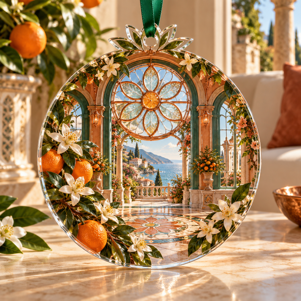 One christmas ornament with an original Citrus Blossom Copperlight Solarium Oculus and maximum-depth printed illusion.