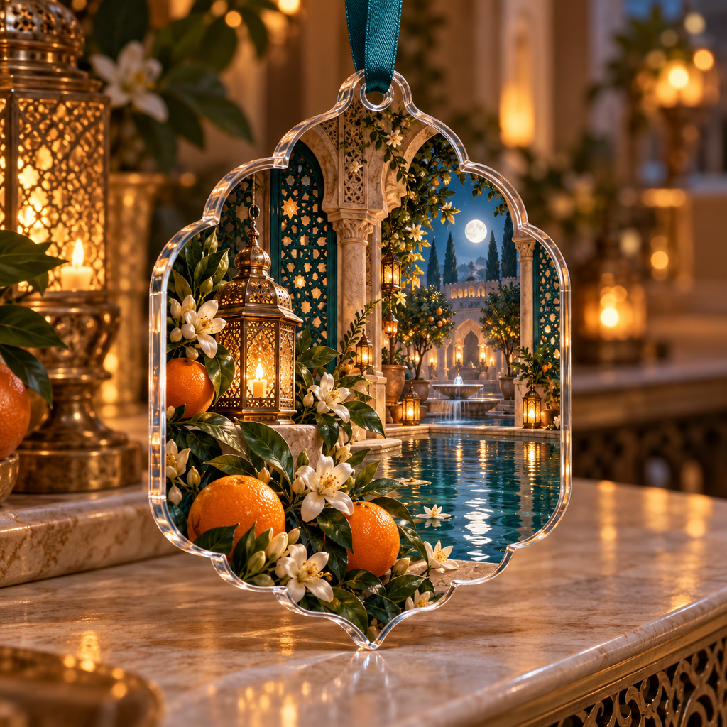One christmas ornament with an original Citrus Blossom Lanternwell Quiet Alcove and maximum-depth printed illusion.