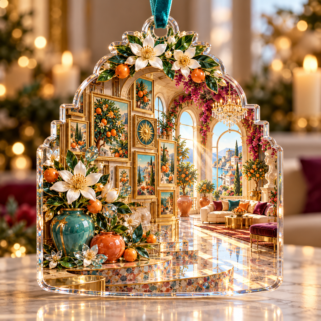 One christmas ornament with an original Citrus Blossom Facetframe Loft Salon and maximum-depth printed illusion.