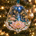 One christmas ornament with an original Water Lily Celestique Mosaic Suite and maximum-depth printed illusion.