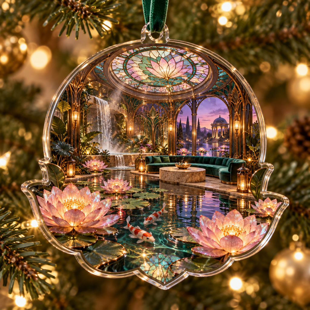 One christmas ornament with an original Water Lily Lustralight Atrium Salon and maximum-depth printed illusion.