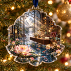 One christmas ornament with an original Water Lily Inkglass Scholar's Studio and maximum-depth printed illusion.