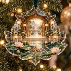 One christmas ornament with an original Water Lily Hearthglass Welcome Pavilion and maximum-depth printed illusion.