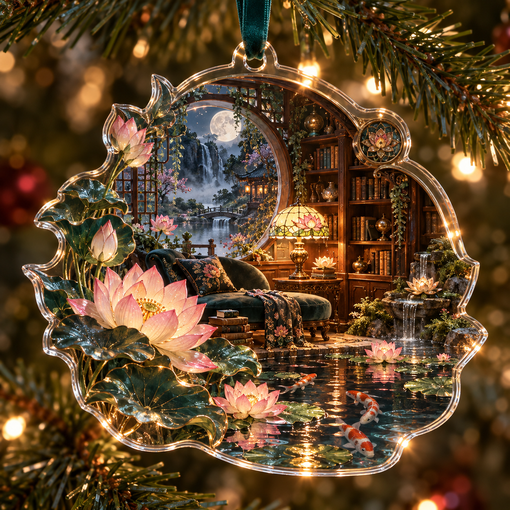 One christmas ornament with an original Water Lily Lamplight Reading Alcove and maximum-depth printed illusion.