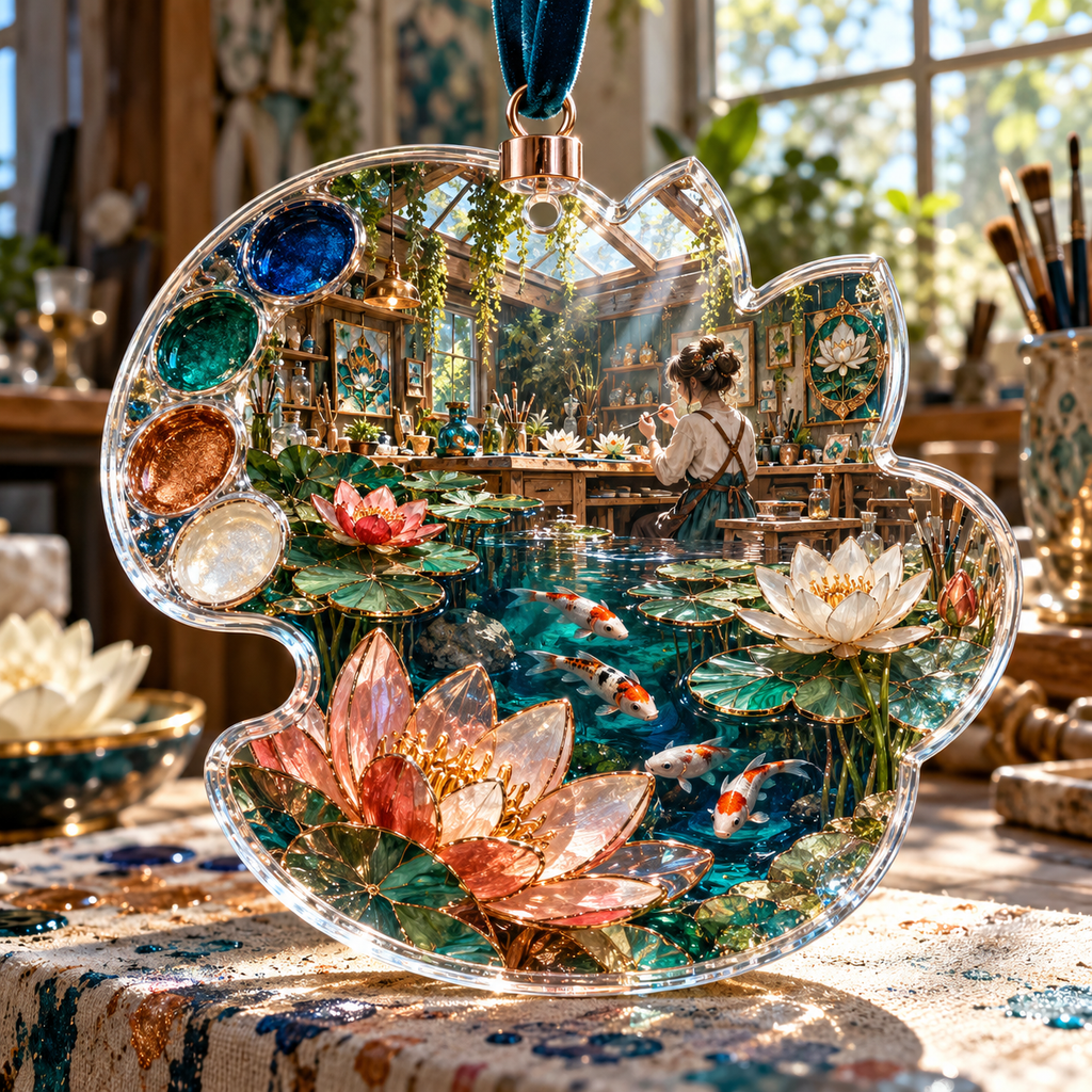 One christmas ornament with an original Water Lily Resinmaker Atelier and maximum-depth printed illusion.