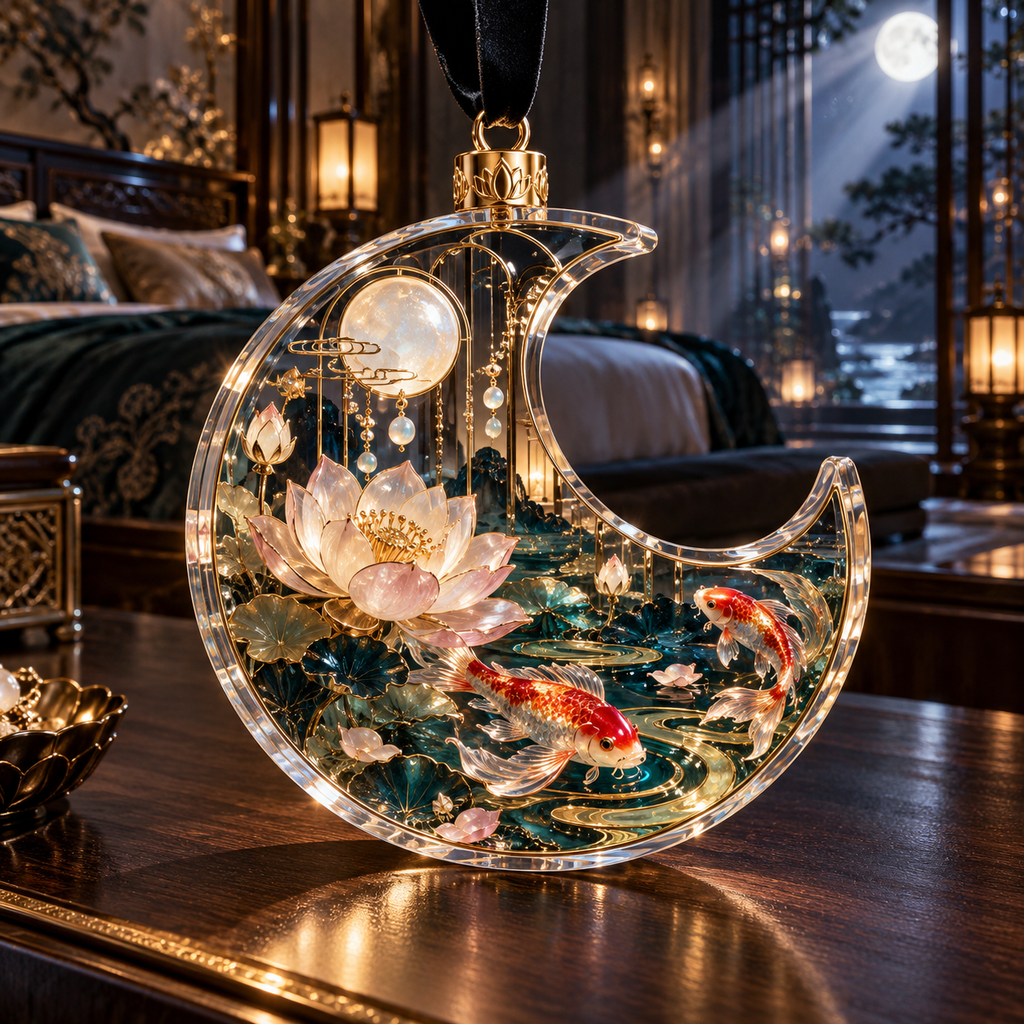 One christmas ornament with an original Koi Lotus Moonstone Suite and maximum-depth printed illusion.