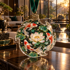 One christmas ornament with an original Koi Lotus Emerald Salon and maximum-depth printed illusion.
