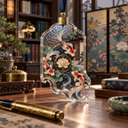 One christmas ornament with an original Koi Lotus Scholar Atrium and maximum-depth printed illusion.