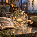 One christmas ornament with an original Koi Lotus Willow Reverie and maximum-depth printed illusion.