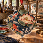 One christmas ornament with an original Koi Lotus Atelier Current and maximum-depth printed illusion.