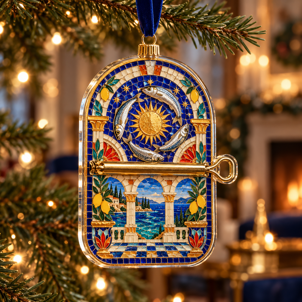 One christmas ornament with an original Sardine Salon Mosaic Portal and maximum-depth printed illusion.