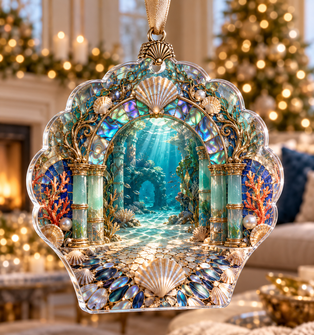 One christmas ornament with an original Seashell Tidal Mosaic Atrium and maximum-depth printed illusion.