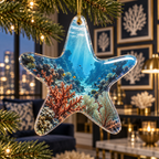 One christmas ornament with original Coral Reef Gallery Passage optical-depth print.