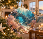 One christmas ornament with original Coral Reef Pearl Welcome optical-depth print.