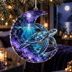 One christmas ornament with original Sea Turtle Moon Garden optical-depth print.