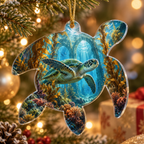 One christmas ornament with original Sea Turtle Glass Atrium optical-depth print.