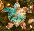 One christmas ornament with original Sea Turtle Pearl Threshold optical-depth print.