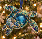 One christmas ornament with original Sea Turtle Sapphire Reliquary optical-depth print.