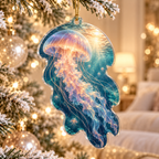 One christmas ornament with original Jellyfish Pearl Aurora optical-depth print.