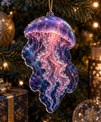 One christmas ornament with original Jellyfish Prism Cabinet optical-depth print.
