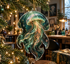 One christmas ornament with original Jellyfish Ink Atelier optical-depth print.