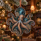 One christmas ornament with original Octopus Library Reef optical-depth print.