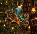 One christmas ornament with original Octopus Amber Grotto optical-depth print.