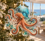 One christmas ornament with original Octopus Sea-Glass Gallery optical-depth print.