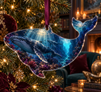 One christmas ornament with original Whale Migration Sapphire Reliquary optical-depth print.