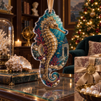 One christmas ornament with original Seahorse Gilded Abyss Cabinet optical-depth print.