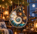 One christmas ornament with original Nautilus Moonlit Reading Nook optical-depth print.