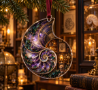 One christmas ornament with original Nautilus Curiosity Cabinet optical-depth print.