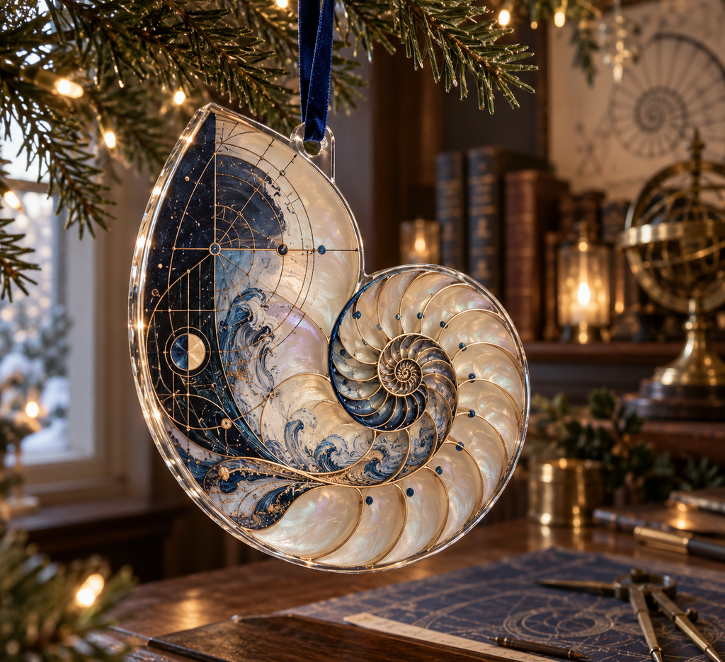One christmas ornament with original Nautilus Atelier Studio optical-depth print.