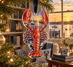 One christmas ornament with original Lobster Harbor Library optical-depth print.