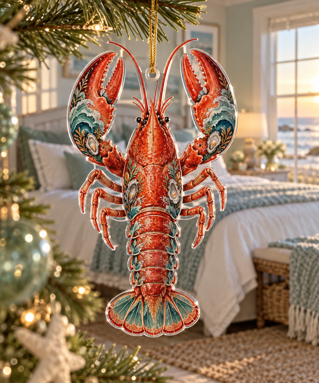 One christmas ornament with original Lobster Tidal Canopy optical-depth print.