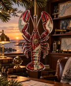One christmas ornament with original Lobster Cartographer's Study optical-depth print.