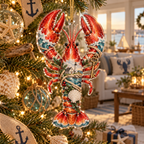 One christmas ornament with original Lobster Welcome Key optical-depth print.