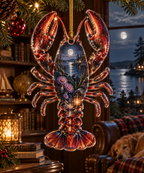 One christmas ornament with original Midnight Cove Library Lobster optical-depth print.