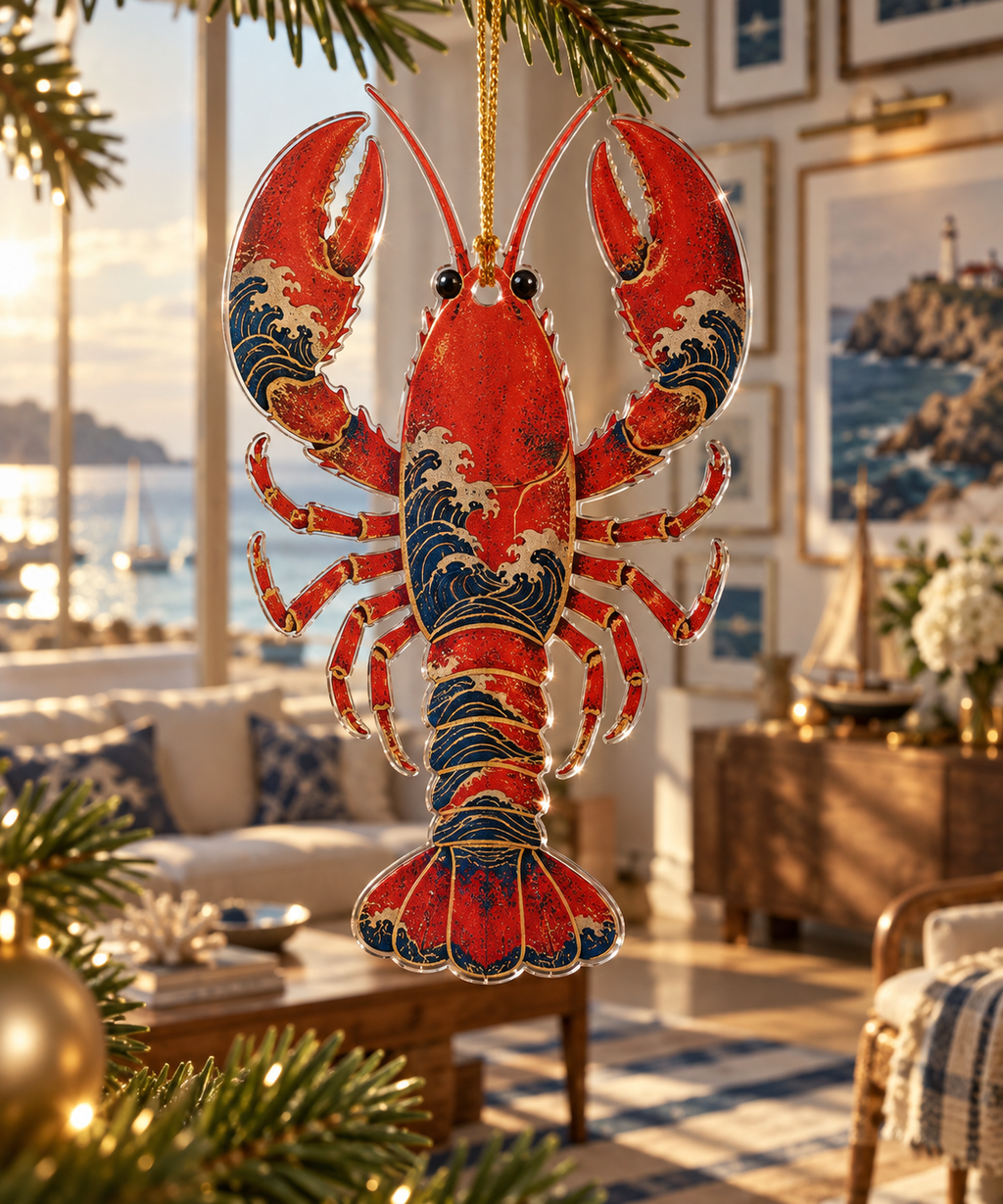 One christmas ornament with original Lobster Tidal Atelier optical-depth print.