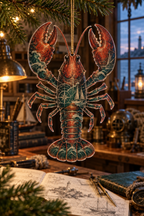 One christmas ornament with original Lobster Mariner Workshop optical-depth print.