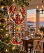 One christmas ornament with original Lobster Sunset Banquet optical-depth print.