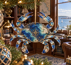 One christmas ornament with original Crab Cartographer Study optical-depth print.