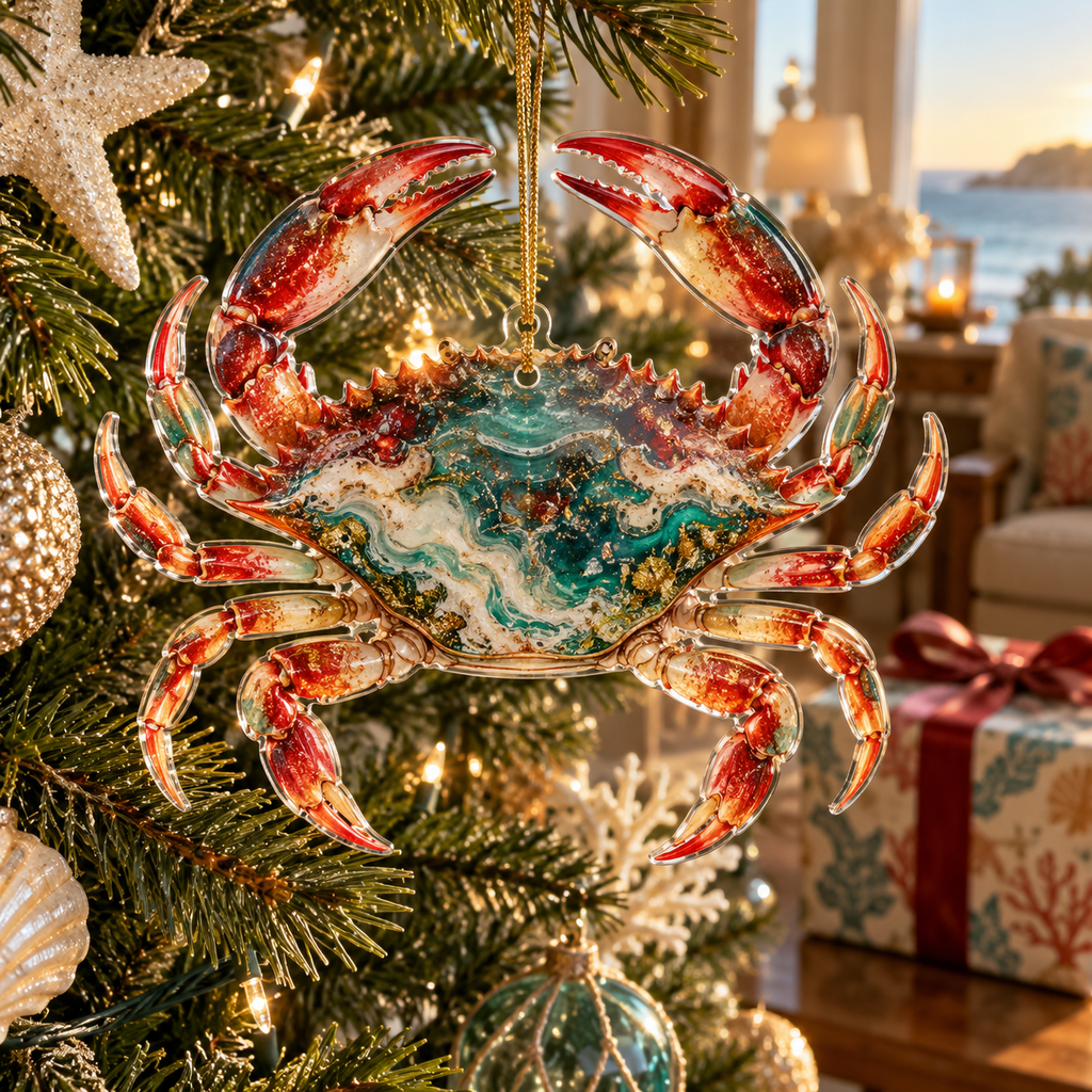 One christmas ornament with original Crab Garnet Shoal Birthday optical-depth print.