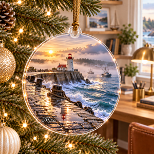 Misty Breakwater Lighthouse Ornament