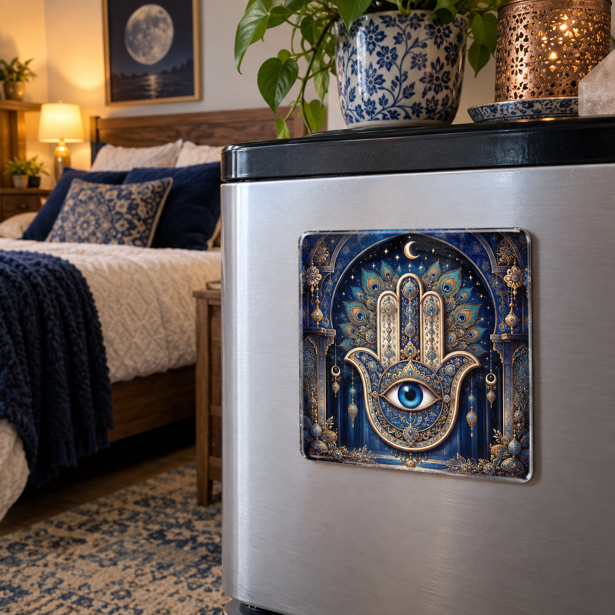 Astronomical Instruments Hobby Studio Bedding Set with flat printed optical 3D armillary spheres astrolabes and telescope optics through observatory arches in aged brass navy parchment and teal
