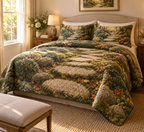 Moss and Stones Host Gift Bedding Set with flat printed optical 3D forest moss, honey stones and homeward path
