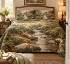 Forest Stream Host Gift Bedding Set with flat printed optical 3D jade stream, honey stones and homeward creek
