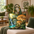 Enchanted Roots Housewarming Bedding Set with flat printed optical 3D oak roots and mossy hollow; sample family name shown on item