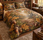 Acorns & Oak Leaves Reading Nook Bedding Set with flat printed optical 3D acorns and oak leaves