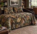 Acorns & Oak Leaves Home Office Bedding Set with flat printed optical 3D chestnut acorns, sage oak leaves and copper highlights
